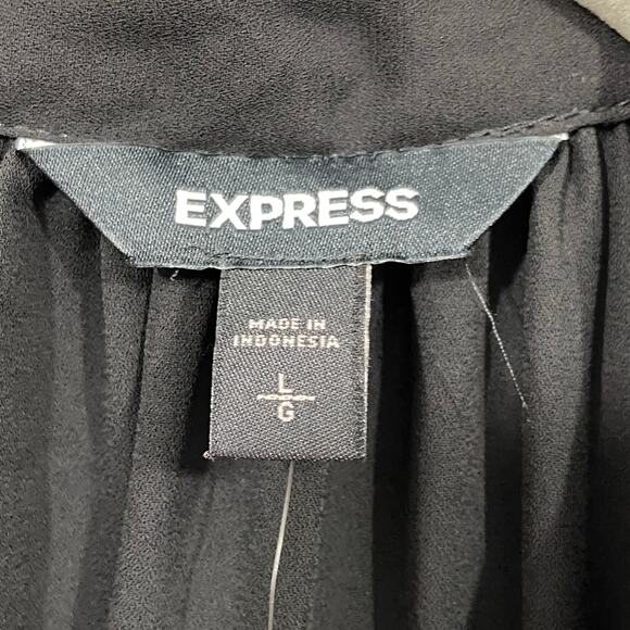 Express Tie Neck Black Long Sleeves Button Up Shirt Women's Size Large - Picture 6 of 9